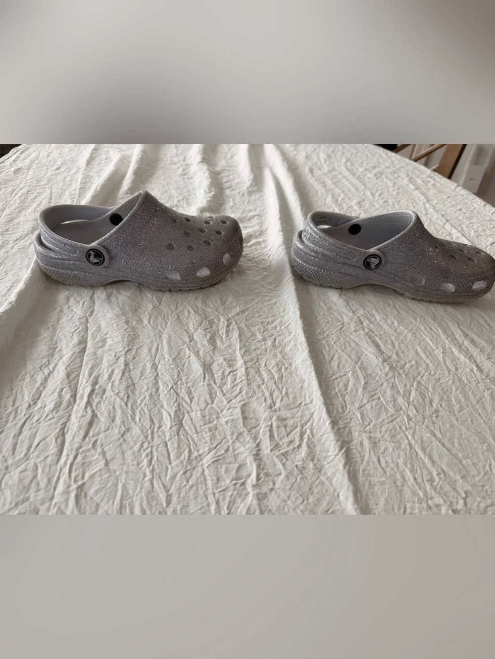 CROCS Kids Silver Glitter Clogs with Adjustable Heel Strap